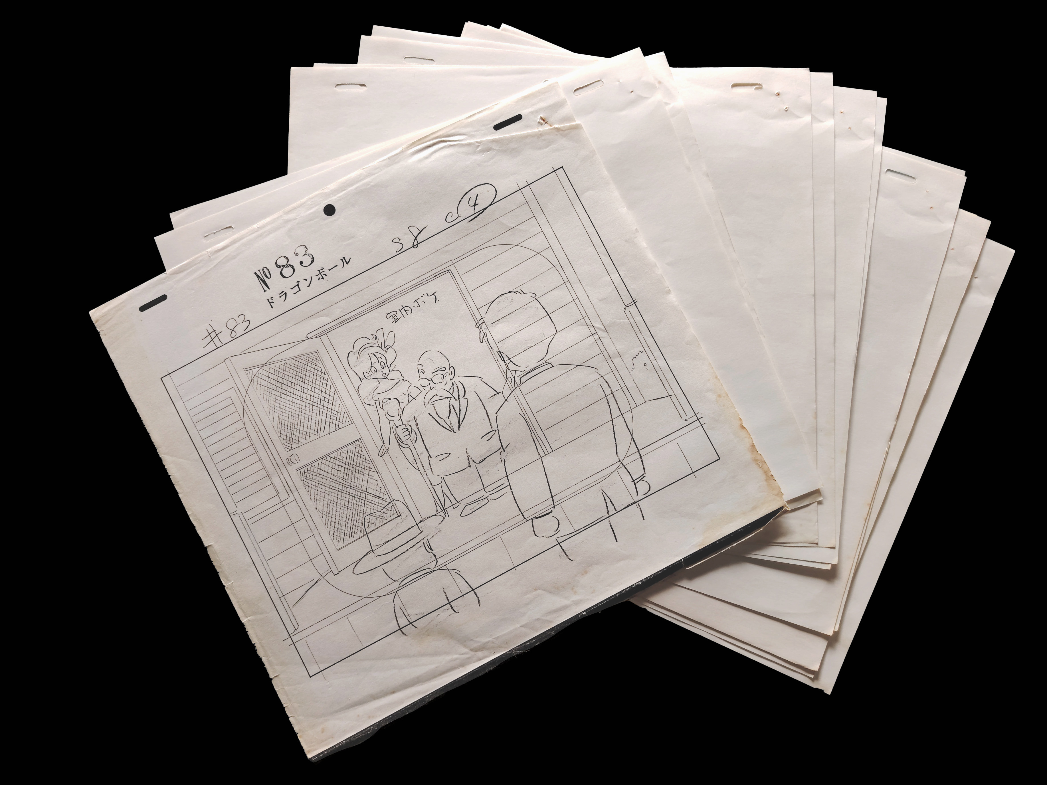 Set of 13 original genga and one layout from Dragon Ball episode 83 (1987)