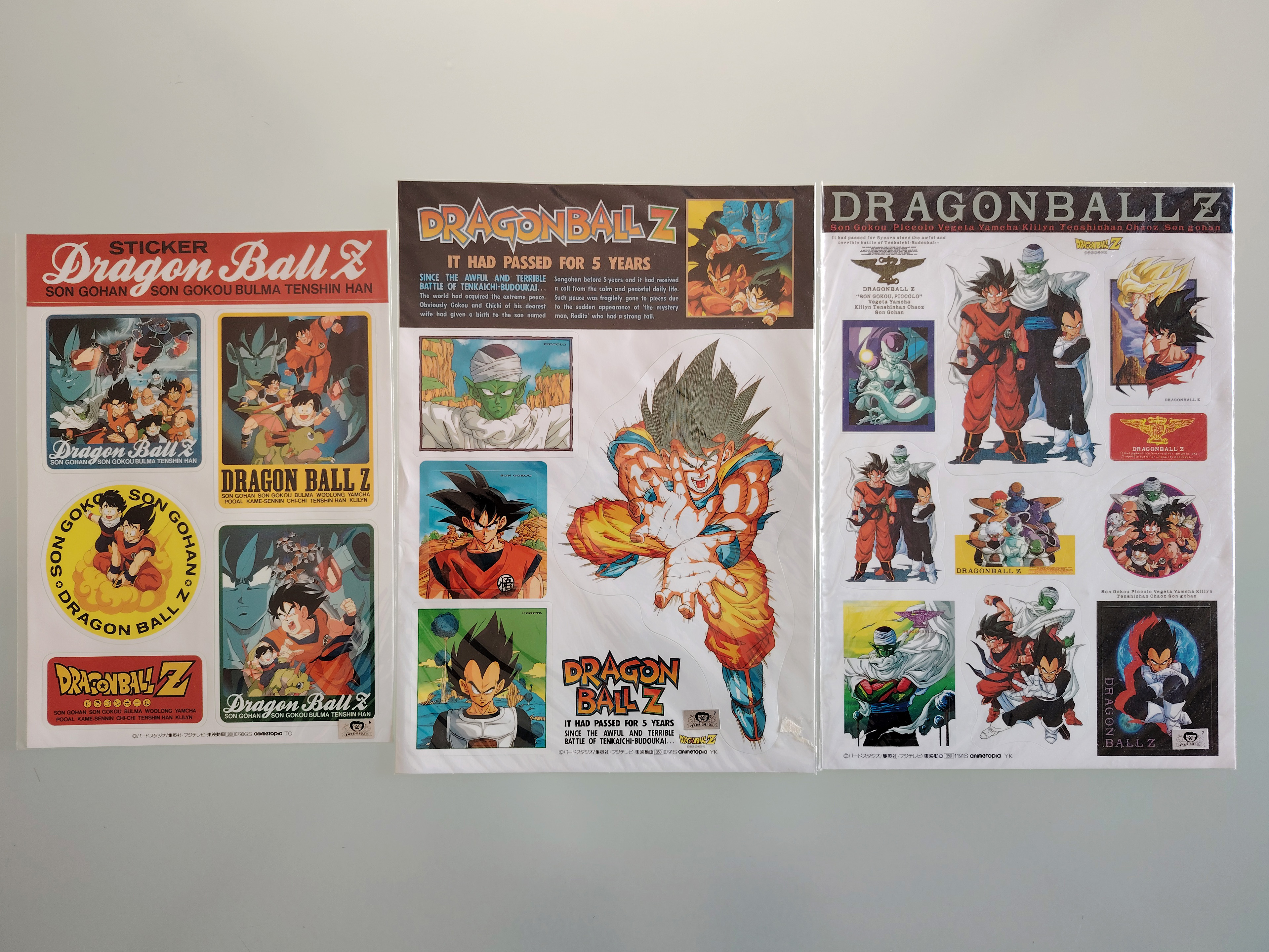 Set of 3 Dragon Ball Z official sealed sticker sheets Animetopia (1990-1991)
